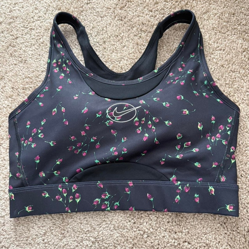 Nike Floral Sports Bra Black Navy Pink Rosebud Racerback Activewear Gymwear